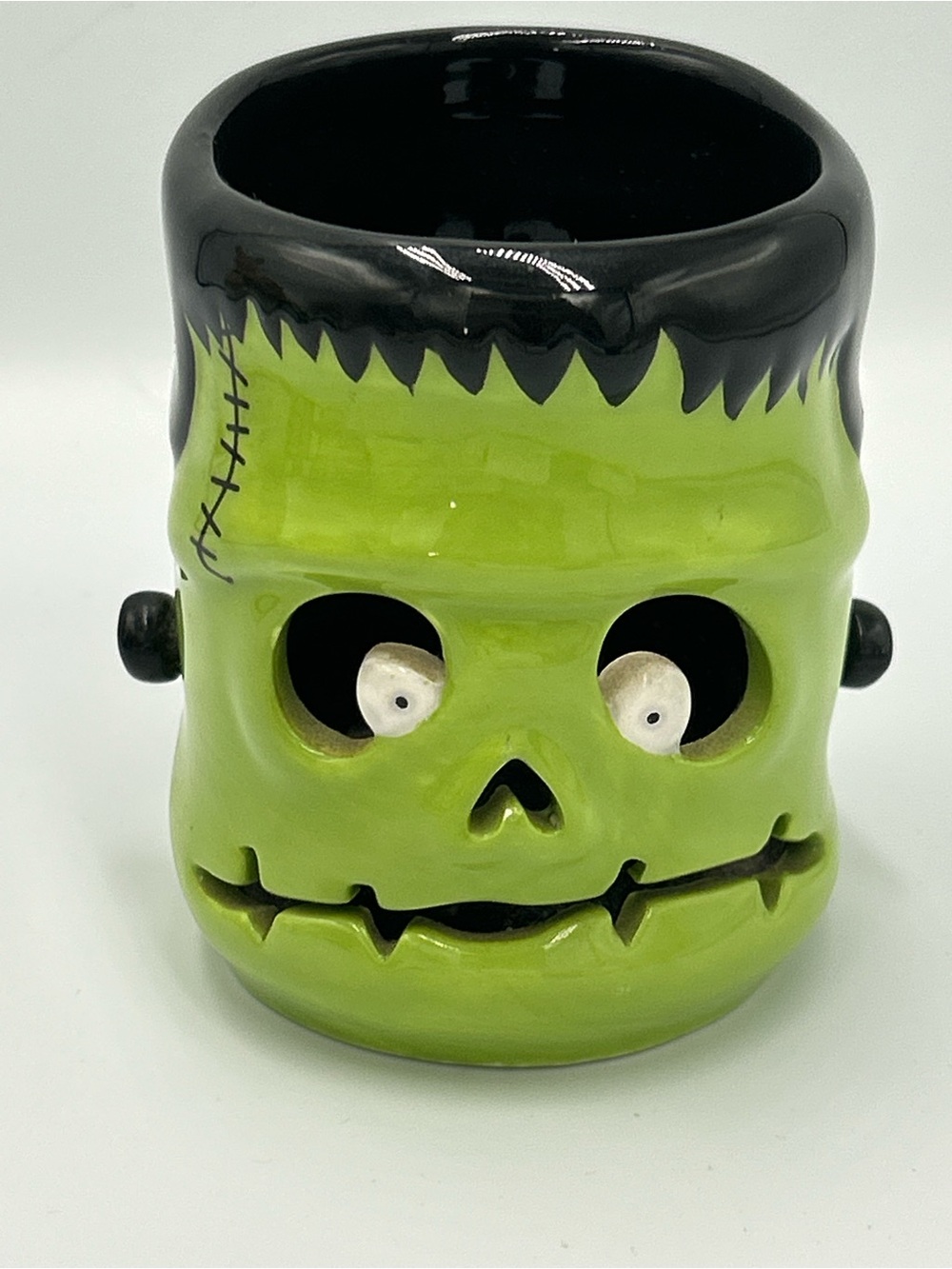 Bath And Bodyworks Green Ceramic Frankenstein Face Candle Holder Slatkin & Co